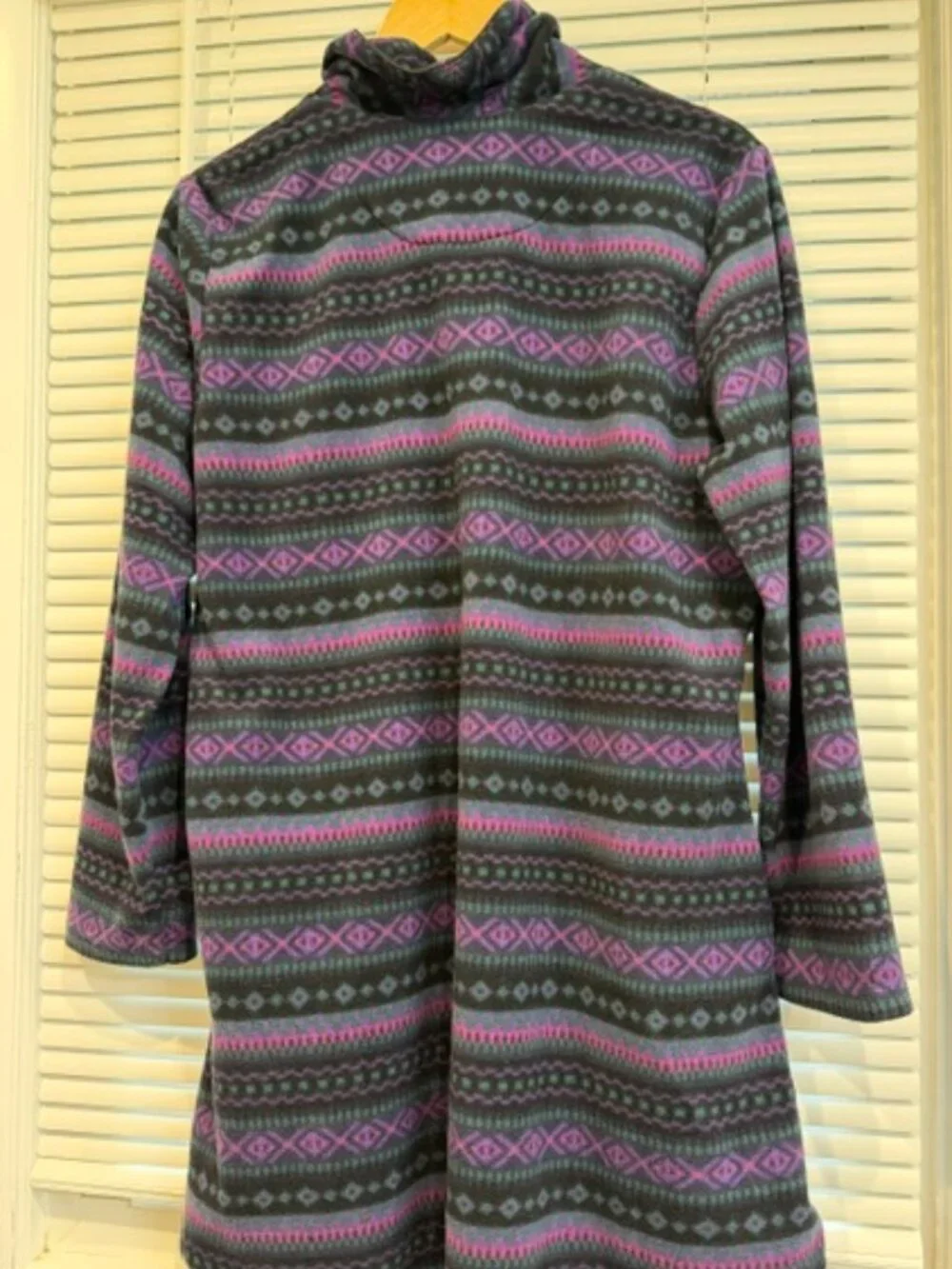 Ralph Lauren Purple Black Fleece Sleepshirt Tunic Nightgown Pockets.